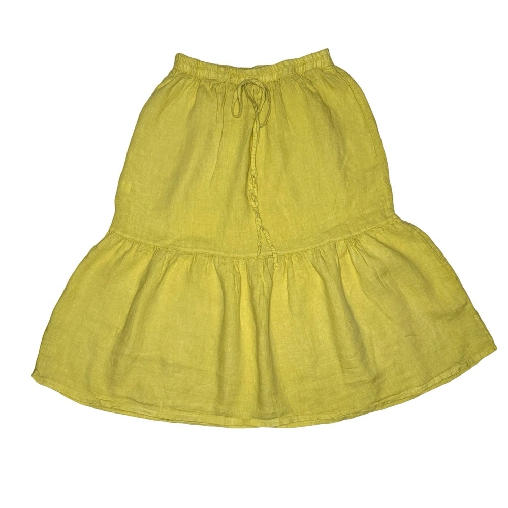 100% Lino Italy Linen Midi Skirt A Line Yellow Size L/XL Made in Italy Lagenlook